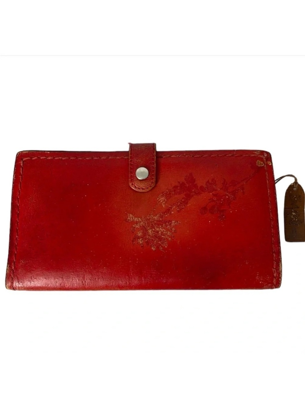 BAUXO Red Leather Foldover Snap Closure Wallet Zip Coin Pocket Card Slots